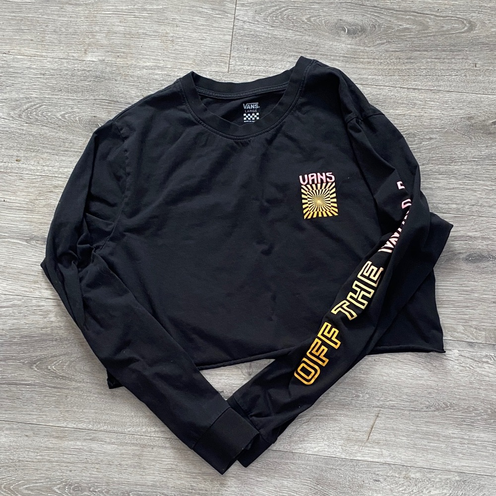 Vans Gender Neutral Black Long Sleeve Tee with Yellow Graphic Size Large